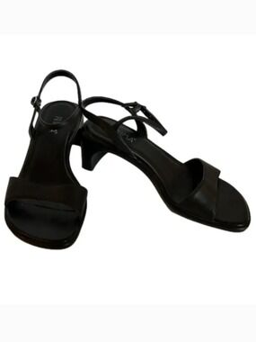 Prima Kaylib Black Leather Toe and Ankle Strap Thick Heels Size 7 Wide